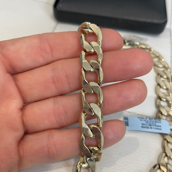 Mens 14K Gold Plated 12 mm curb chain necklace 16" - Picture 4 of 4